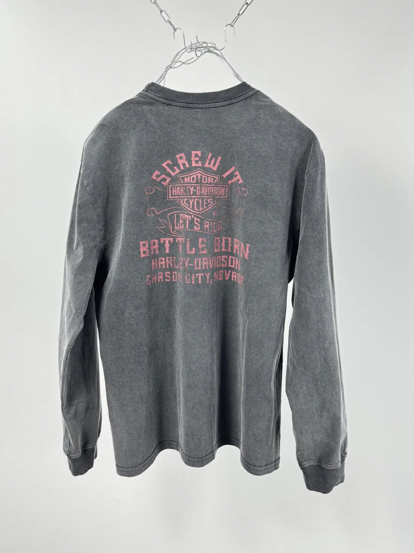 P158 # CTS-37 SAINT “Harley Harley Red Flame Limited Edition” L/S Shirt 25AW Autumn and Winter Heavy Spray Horse Assute Wash Gradient Distressing Multi-position Complex Handmade Destruction Long-sleeved T-shirt Size: S M L XL